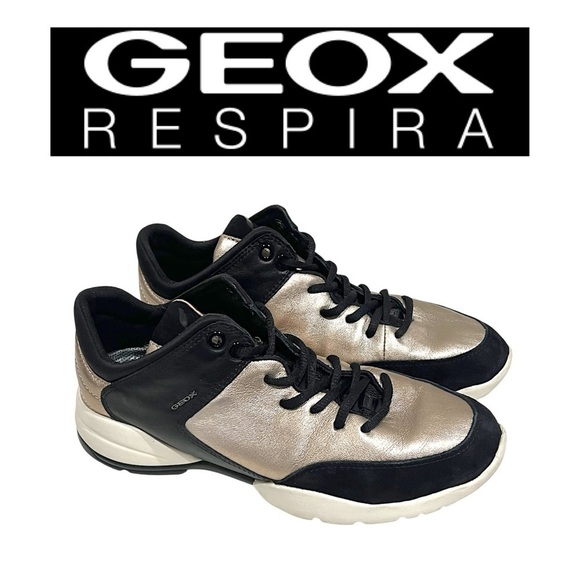 GEOX Respira walking sneakers, buttery soft leather, gold and black, size 7 - Picture 1 of 14